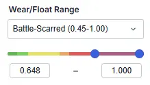 Wear/Float Range filter with slider and dropdown set to Battle-Scarred
