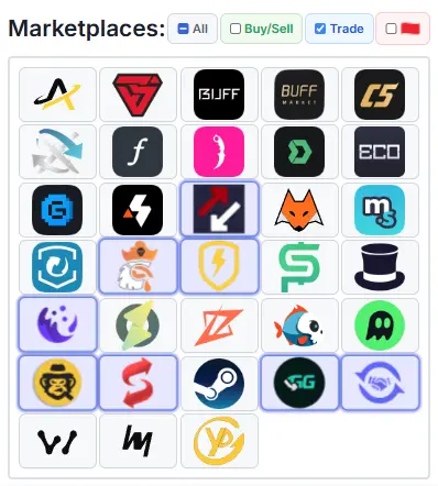 Marketplace grid with Trade filter selected