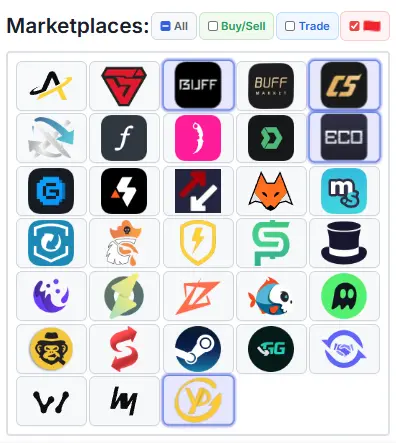 Marketplace grid with Red Flag filter selected